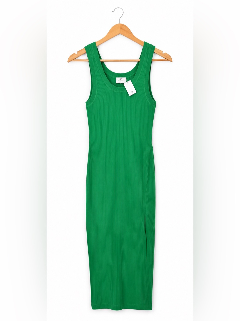 The Drop Green Ribbed Knit Tank Midi Dress NWT Medium Side Slit Minimalist